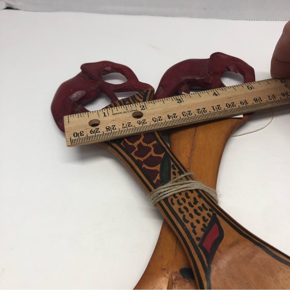 VTG African Hand Carved Wooden Elephant Trunk Down Salad Fork And Spoon - Picture 10 of 14